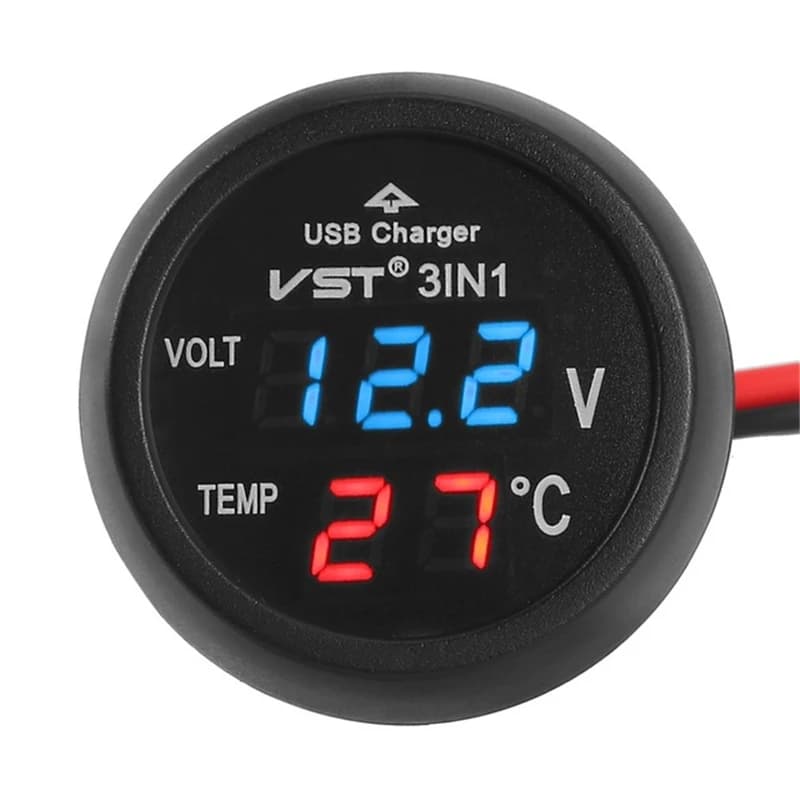 3 in 1 DC 12V/24V LED Digital Meter Display USB Car Charger Voltmeter Thermometer Car Battery Monitor LED Digital Dual Display