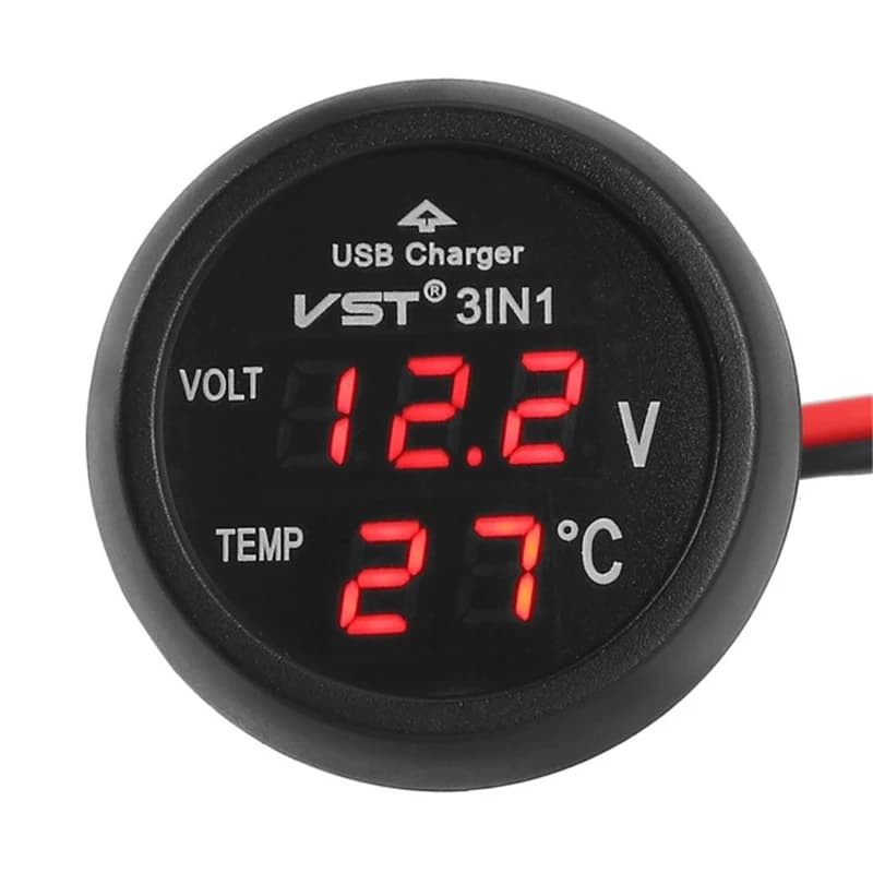 3 in 1 DC 12V/24V LED Digital Meter Display USB Car Charger Voltmeter Thermometer Car Battery Monitor LED Digital Dual Display