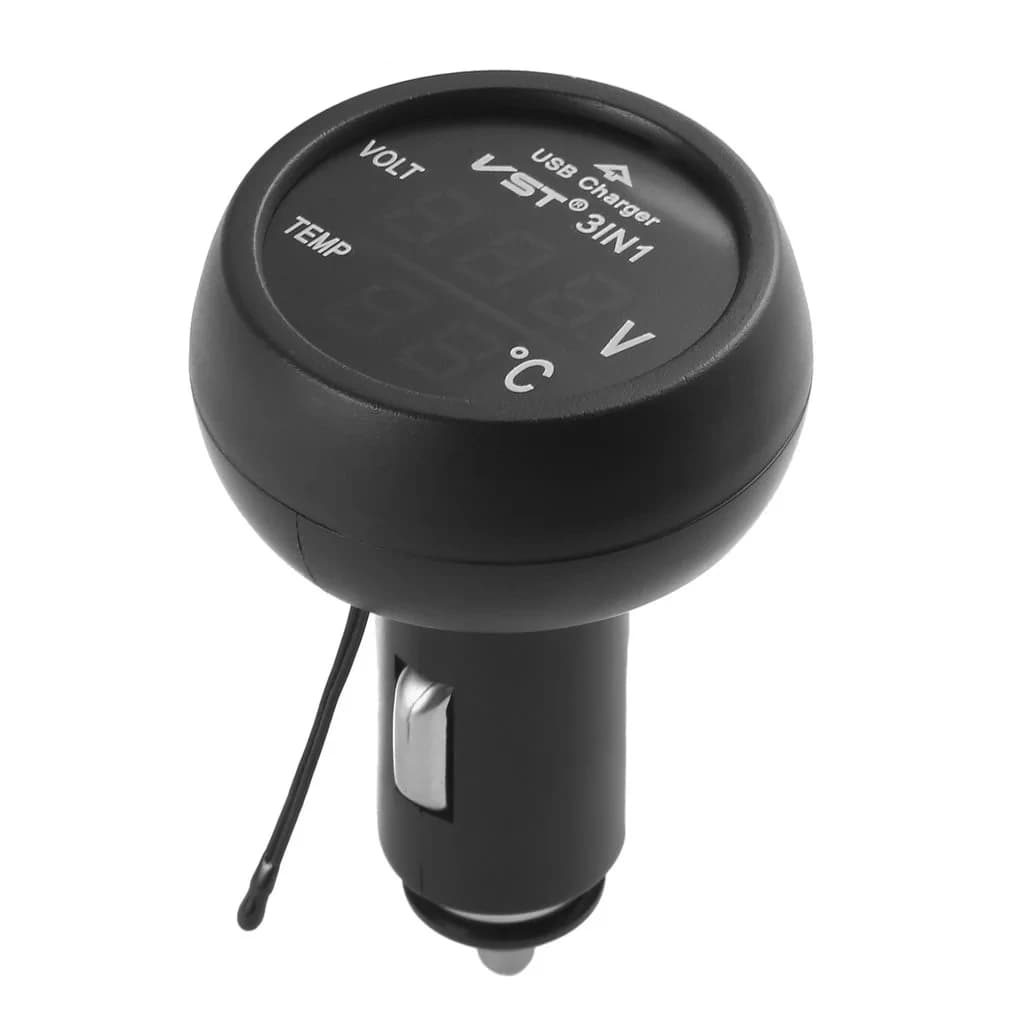 3 in 1 DC 12V/24V LED Digital Meter Display USB Car Charger Voltmeter Thermometer Car Battery Monitor LED Digital Dual Display